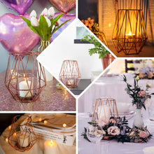 2 Pack Blush & Rose Gold Geometric Metal Wired Candle & Glass Votive Holder Set 7 Inch