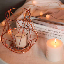 2 Pack Geometric Blush & Rose Gold Metal Wired Candle & Glass Votive Holder Set 7 Inch