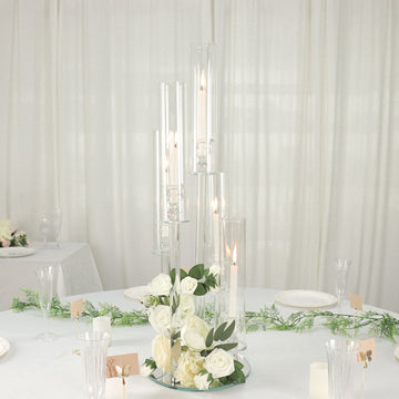 Elegant Clear Crystal Glass Taper Candle Candelabra - Perfect Wedding Centerpiece