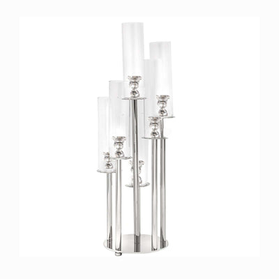 Modern silver floor lamp with glass shades in a sleek design