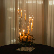 4ft Crystal 9-Arm Cluster Glass Candelabra Floral Pedestal Stand, Square Taper Candle Holder Stand
