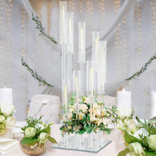 4ft Crystal 9-Arm Cluster Glass Candelabra Floral Pedestal Stand, Square Taper Candle Holder Stand
