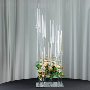 Elegant Crystal 9-Arm Cluster Glass Candelabra Floral Pedestal Stand in Clear
