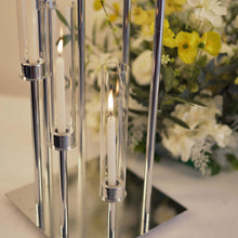 Silver 8 Arm Cluster Taper Candle Holder 42 Inch with Clear Glass Shades 