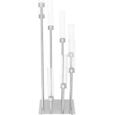 Modern glass vase stand with multiple tubes in a sleek design.