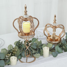 Gold Metal 18 Inch Crown Candle Stand With Jewel Details