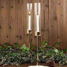 Gold Hurricane Candle Holders With Clear Glass Chimney Shades For Taper Candles