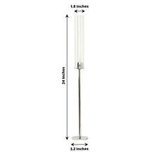 24 Inch Tall Taper Candleholder In Silver Metal With Clear Glass Tube