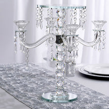 4 Arm Crystal Glass Candelabra Taper Candle Holders 15 Inch Gemcut Chandelier Pedestal Centerpiece