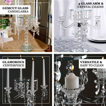 Crystal Glass 4 Arm Candelabra Taper Candle Holders 15 Inch Gemcut Chandelier Pedestal Centerpiece