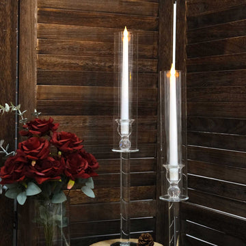 Elegant Clear Crystal Glass Hurricane Taper Candle Holders for Stunning Event Decor