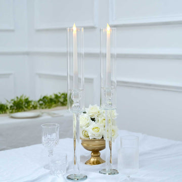 Versatile Clear Crystal Glass Hurricane Taper Candle Holders for All Occasions