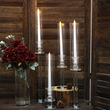 Clear Glass Taper Candle Holders With Hurricane Design And Cylinder Chimney Tubes In 4 Sizes