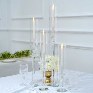 Stunning Clear Crystal Glass Hurricane Taper Candle Holders