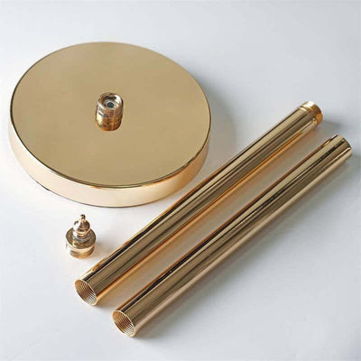 Gold plumbing fittings including a round base and two extension pipes