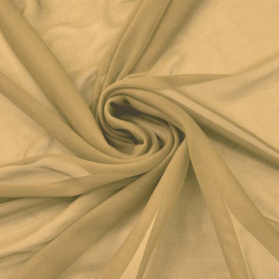 Sheer golden fabric with a soft drape and smooth texture.