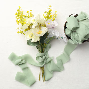 Sage Green Silk-Like Chiffon Ribbon Roll for Stunning DIY Wedding Bouquets