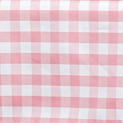Pink and white gingham fabric pattern.