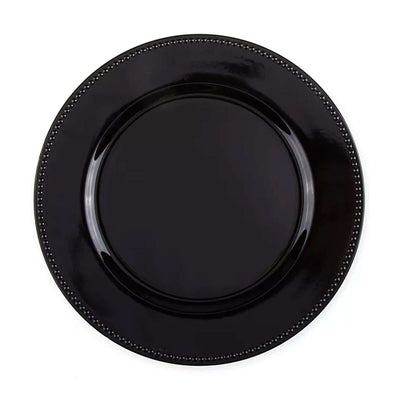 Black decorative plate with beaded rim design