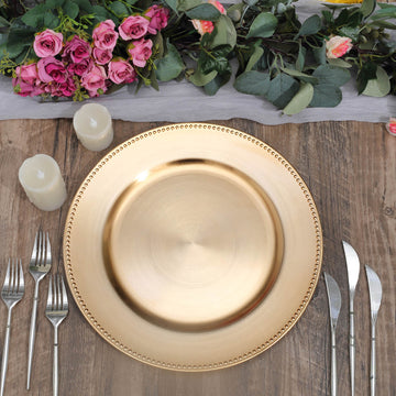 Add Elegance to Your Table with Beaded Metallic Gold Acrylic Charger Plates