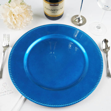 Enhance Your Table Setting with the Beaded Royal Blue Acrylic Charger Plate