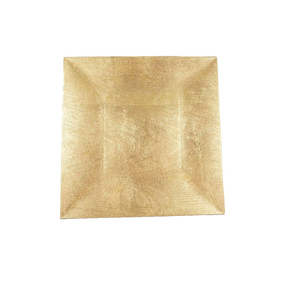 Gold square decorative plate on a plain background.