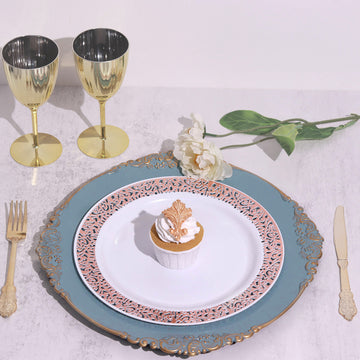 Create a Memorable Table Setting with Dusty Blue Gold Embossed Charger Plates