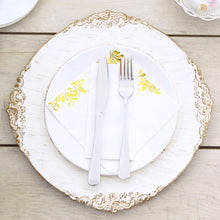 6 Pack | 13inch White Washed Gold Embossed Baroque Charger Plates, Round With Antique Design Rim