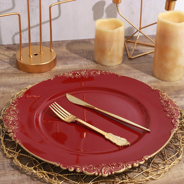 Elevate Your Table Setting with Burgundy Gold Charger Plates