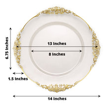Acrylic charger plates - a white round plate with measurements of 13 inches and 8 inches