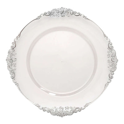 Elegant silver-edged decorative plate on a plain background