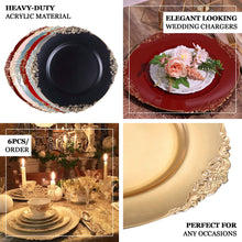 Embossed Baroque Clear Rose Gold Charger Plates With Antique Rim 6 Pack Of 13 Inch
