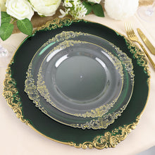 13 Inch Antique Design Rim Charger Plates Round Baroque Style Hunter Emerald Green Gold Embossed 6 Pack
