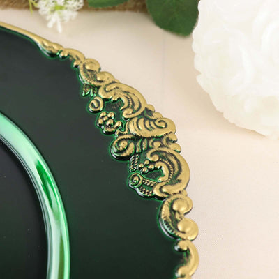Green decorative plate with intricate gold detailing.