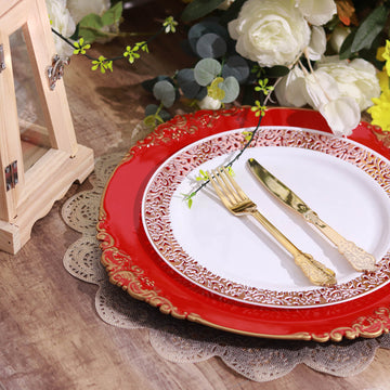 Enhance Your Table Decor with Red Gold Embossed Charger Plates