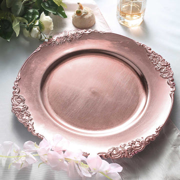 Create a Stunning Table Setting with Rose Gold Embossed Baroque Charger Plates