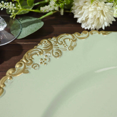 Elegant mint green plate with gold ornate design