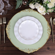 6 Sage Green 13 Inch Round Charger Plates With Gold Embossing And Antique Rim Design