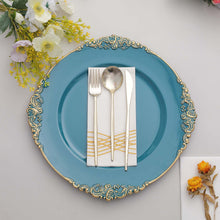 13 Inch Size Peacock Teal Acrylic Charger Plates With Gold Embossed Rim