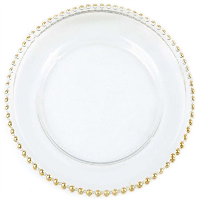Clear glass plate with gold beaded rim