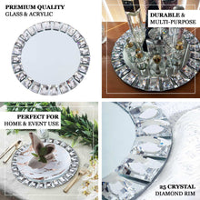 Premium Glass Mirror Charger Plates 2 Pack Silver with Jeweled Rim 13 Inch Size