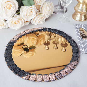 Make a Lasting Impression with Bronze Glitter Jeweled Rim Glass Mirror Charger Plates