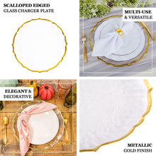 Glass Charger Plates Gold Sunflower Scalloped Rim 13 Inch 8 Pack
