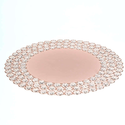 Rose gold decorative charger plate with crystal accents