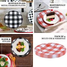 Round Red & White Buffalo Plaid Checkered Charger Plates 13 Inch Metal 