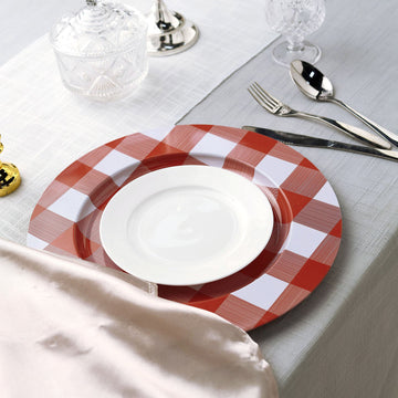 Durable and Stylish Red/White Buffalo Plaid Metal Charger Plates