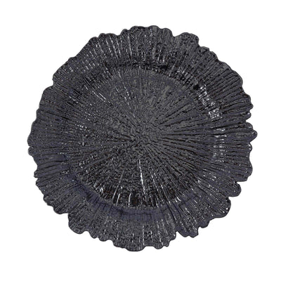Black decorative plate with textured design, perfect for elegant table settings.