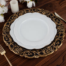 14 Inch Black Color Gold Engraved Baroque Rim Round Plastic Plates