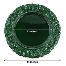 Acrylic Charger Plates - Hunter Emerald Green Round Charger Plates with Baroque Design Rim - 9 inches and 14 inches