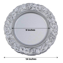 Acrylic Charger Plates - Silver Hard Plastic Round Baroque Design Rim - 9 inches and 14 inches